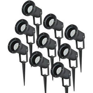 HOFTRONIC - Satz mit 9 dimmbaren Aluminium Erdspießstrahler 5 Watt GU10 6000K IP44
