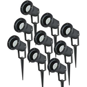 Set van 9 aluminium prikspots dimbaar 5 Watt GU10 6000K IP44