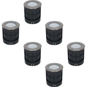 6x Donnie LED Grondspot RVS - Rond - 3000K Warm wit -  6 Watt - IP67 waterdicht voor buiten - 3 jaar garantie