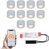 10x Navarra RVS Smart LED Opbouwspots complete set - Wifi & Bluetooth - 12V - 3 Watt - 2700K warm wit  - Veranda verlichting - Voor binnen en buiten