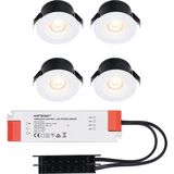 4x Cadiz - Mini 12V LED inbouwspot wit met trafo - 3 Watt - Niet  dimbaar - IP44 waterdicht voor buiten - 2700K Warm wit - Lage inbouwdiepte 26mm - Voor veranda, badkamer, carport en binnenruimtes