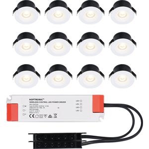 12x Cadiz - Mini 12V LED inbouwspot wit met trafo - 3 Watt - Niet  dimbaar - IP44 waterdicht voor buiten - 2700K Warm wit - Lage inbouwdiepte 26mm - Voor veranda, badkamer, carport en binnenruimtes