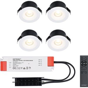 4x Cadiz - Mini 12V LED inbouwspot wit met trafo - 3 Watt - Dimbaar - IP44 waterdicht voor buiten - 2700K Warm wit - Lage inbouwdiepte 26mm - Voor veranda, badkamer, carport en binnenruimtes