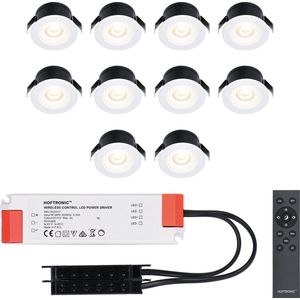 10x Cadiz - Mini 12V LED inbouwspot wit met trafo - 3 Watt - Dimbaar - IP44 waterdicht voor buiten - 2700K Warm wit - Lage inbouwdiepte 26mm - Voor veranda, badkamer, carport en binnenruimtes