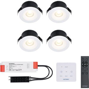 4x Cadiz - Mini 12V LED inbouwspot wit met trafo en muurdimmer - 3 Watt - Dimbaar - IP44 waterdicht voor buiten - 2700K Warm wit - Lage inbouwdiepte 26mm - Voor veranda, badkamer, carport en binnenruimtes