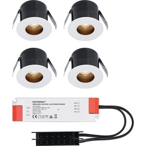 4x Olivia - Mini 12V LED inbouwspot wit met trafo - Verzonken - 3 Watt - Niet  dimbaar - IP44 waterdicht voor buiten - 2700K Warm wit - Lage inbouwdiepte 36mm - Voor veranda, badkamer, carport en binnenruimtes