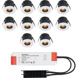 10x Olivia - Mini 12V LED inbouwspot wit met trafo - Verzonken - 3 Watt - Niet  dimbaar - IP44 waterdicht voor buiten - 2700K Warm wit - Lage inbouwdiepte 36mm - Voor veranda, badkamer, carport en binnenruimtes