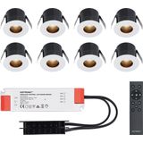 8x Olivia - Mini 12V LED inbouwspot wit met trafo - Verzonken - 3 Watt - Dimbaar - IP44 waterdicht voor buiten - 2700K Warm wit - Lage inbouwdiepte 36mm - Voor veranda, badkamer, carport en binnenruimtes