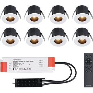 8x Olivia - Mini 12V LED inbouwspot wit met trafo - Verzonken - 3 Watt - Dimbaar - IP44 waterdicht voor buiten - 2700K Warm wit - Lage inbouwdiepte 36mm - Voor veranda, badkamer, carport en binnenruimtes