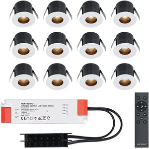 12x Olivia - Mini 12V LED inbouwspot wit met trafo - Verzonken - 3 Watt - Dimbaar - IP44 waterdicht voor buiten - 2700K Warm wit - Lage inbouwdiepte 36mm - Voor veranda, badkamer, carport en binnenruimtes