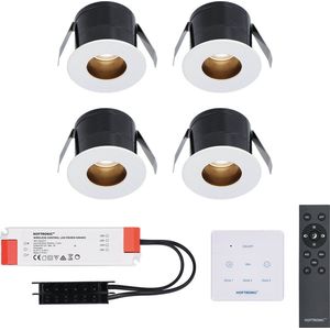 4x Olivia - Mini 12V LED inbouwspot wit met trafo en muurdimmer - Verzonken - 3 Watt - Dimbaar - IP44 waterdicht voor buiten - 2700K Warm wit - Lage inbouwdiepte 36mm - Voor veranda, badkamer, carport en binnenruimtes