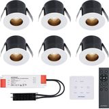 6x Olivia - Mini 12V LED inbouwspot wit met trafo en muurdimmer - Verzonken - 3 Watt - Dimbaar - IP44 waterdicht voor buiten - 2700K Warm wit - Lage inbouwdiepte 36mm - Voor veranda, badkamer, carport en binnenruimtes