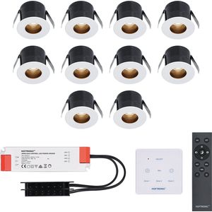 10x Olivia - Mini 12V LED inbouwspot wit met trafo en muurdimmer - Verzonken - 3 Watt - Dimbaar - IP44 waterdicht voor buiten - 2700K Warm wit - Lage inbouwdiepte 36mm - Voor veranda, badkamer, carport en binnenruimtes