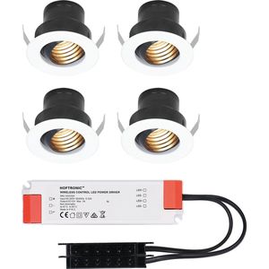 Set van 4 12V 3W - Mini LED Inbouwspot - Wit - Kantelbaar & verzonken - Verandaverlichting - IP44 voor buiten - 2700K - Warm wit