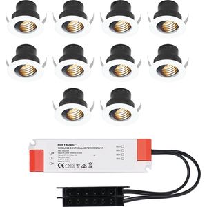 Set van 10 12V 3W - Mini LED Inbouwspot - Wit - Kantelbaar & verzonken - Verandaverlichting - IP44 voor buiten - 2700K - Warm wit