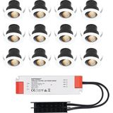Set van 12 12V 3W - Mini LED Inbouwspot - Wit - Kantelbaar & verzonken - Verandaverlichting - IP44 voor buiten - 2700K - Warm wit