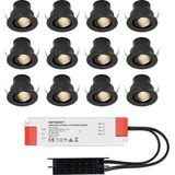 Set van 12 12V 3W - Mini LED Inbouwspot - Zwart - Kantelbaar & verzonken - Verandaverlichting - IP44 voor buiten - 2700K - Warm wit