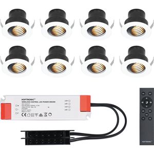 Set van 8 12V 3W - Mini LED Inbouwspot - Wit - Dimbaar - Kantelbaar & verzonken - Verandaverlichting - IP44 voor buiten - 2700K - Warm wit