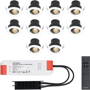 Set van 10 12V 3W - Mini LED Inbouwspot - Wit - Dimbaar - Kantelbaar & verzonken - Verandaverlichting - IP44 voor buiten - 2700K - Warm wit