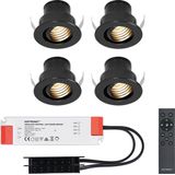 Set van 4 12V 3W - Mini LED Inbouwspot - Zwart - Dimbaar - Kantelbaar & verzonken - Verandaverlichting - IP44 voor buiten - 2700K - Warm wit