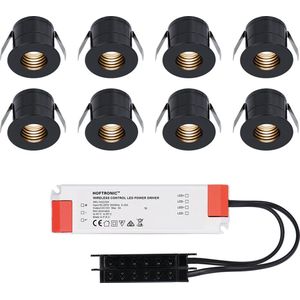 8x Betty zwarte LED Inbouwspots complete set - Niet dimbaar - 12V - 3 Watt - Veranda verlichting - voor binnen en buiten - 2700K warm wit