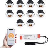 10x Olivia witte Smart LED Inbouwspots complete set - Wifi & Bluetooth - 12V - 3 Watt - 2700K warm wit