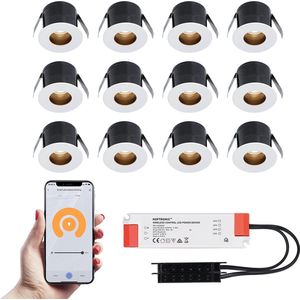 12x Olivia witte Smart LED Inbouwspots complete set - Wifi & Bluetooth - 12V - 3 Watt - 2700K warm wit