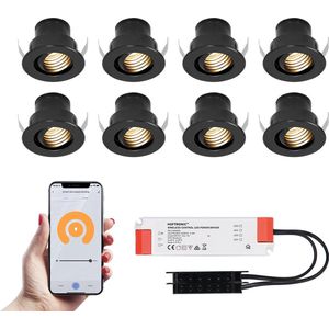 8x Medina zwarte Smart LED Inbouwspots complete set - Wifi & Bluetooth - 12V - 3 Watt - 2700K warm wit