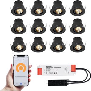 12x Medina zwarte Smart LED Inbouwspots complete set - Wifi & Bluetooth - 12V - 3 Watt - 2700K warm wit