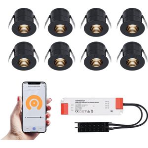 8x Betty zwarte Smart LED Inbouwspots complete set - Wifi & Bluetooth - 12V - 3 Watt - 2700K warm wit