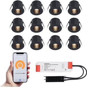 12x Betty zwarte Smart LED Inbouwspots complete set - Wifi & Bluetooth - 12V - 3 Watt - 2700K warm wit