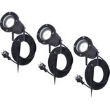 3x Sydney Prikspot - GU10 - Plug & Play - Daglicht wit 6000K - 5 Watt - Voor buiten - Priklamp - Zwart - Grondspies - 1.5 meter netsnoer