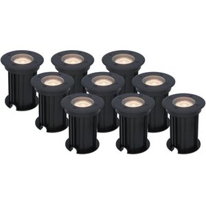 9x Maisy dimbare LED grondspot - Rond - Zwart - 2700K - 5 Watt - IP67 - Voor buiten