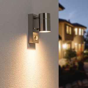 Mason wandlamp - 2700K warm wit - Bewegingsmelder en schemerschakelaar - IP44 spatwaterdicht - Spotlight voor binnen en buiten - RVS