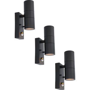 3x Blenda wandlamp - 2700K warm wit - Bewegingsmelder en schemerschakelaar - Zwart - IP44 spatwaterdicht - Up & Downlight voor buiten