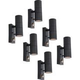 6x Blenda wandlamp - 2700K warm wit - Bewegingsmelder en schemerschakelaar - Zwart - IP44 spatwaterdicht - Up & Downlight voor buiten