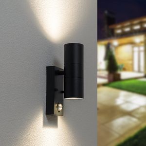 Blenda wandlamp - 4000K neutraal wit - Bewegingsmelder en schemerschakelaar - Zwart - IP44 spatwaterdicht - Up & Downlight voor buiten