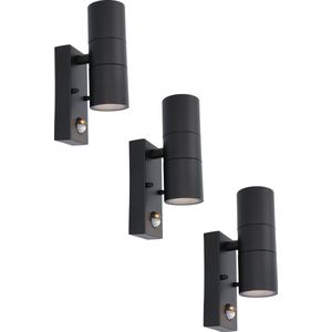 3x Blenda wandlamp - 4000K neutraal wit - Bewegingsmelder en schemerschakelaar - Zwart - IP44 spatwaterdicht - Up & Downlight voor buiten