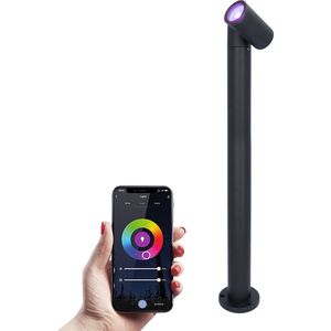 Amy smart sokkellamp - RGBWW - WiFi & Bluetooth - GU10 lichtbron - 60 cm - Padverlichting - Tuinspot - Voor buiten - Dimbaar via app - Kantelbaar - Google Assistant & Amazon Alexa - Zwart