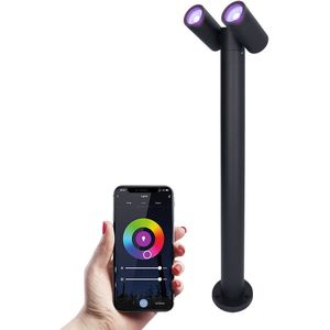 Aspen double Smart WiFi & Bluetooth LED sokkellamp 60cm - Kantelbaar - incl. 2x GU10 - RGBWW - IP65 - Google Home en Amazon Alexa - Zwart - Buitenlamp geschikt als padverlichting