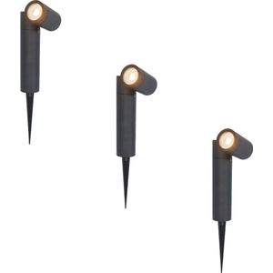 3x Pinero dimbare LED prikspots - GU10 2700K warm wit - Kantelbaar - Tuinspot - Pinspot - IP65 voor buiten - Zwart