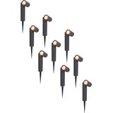 9x Pinero dimbare LED prikspots - GU10 2700K warm wit - Kantelbaar - Tuinspot - Pinspot - IP65 voor buiten - Zwart