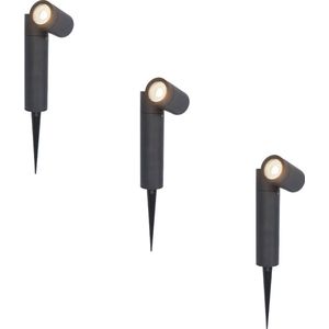 3x Pinero dimbare LED prikspots - GU10 4000K neutraal wit - Kantelbaar - Tuinspot - Pinspot - IP65 voor buiten - Zwart