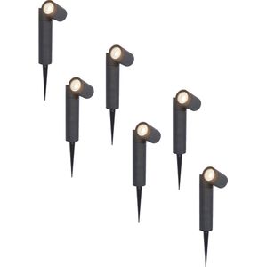 6x Pinero dimbare LED prikspots - GU10 4000K neutraal wit - Kantelbaar - Tuinspot - Pinspot - IP65 voor buiten - Zwart