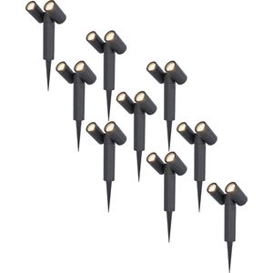 9x Pinero double dimbare LED prikspot - 4000K neutraal wit - GU10 - 5 Watt - Kantelbaar - Tuinspot - Voor buiten en binnen - Zwart - 3 jaar garantie