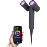 Pinero double smart dimbare LED prikspot - RGBWW - WiFi & Bluetooth - GU10 - 5.5 Watt - Google assiant & Amazon Alexa - Kantelbaar - Tuinspot - Voor buiten en binnen - Zwart - 3  jaar garantie