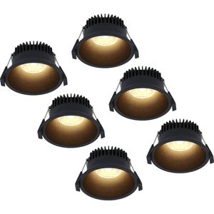 HOFTRONIC - Set van 6 Finn LED Inbouwspots Zwart Dimbaar - Badkamer Spotjes IP44 - Platte inbouwspots met kleine inbouwdiepte (49mm) - Groot (90mm) - 10W 900lm - 3000K warm wit licht - Voor buiten, woonkamer en slaapkamer