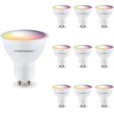 Set van 10 GU10 SMART LED - RGBWW - Wifi & Bluetooth - 5.5 Watt - 400lm - 120° - Dimbaar via App