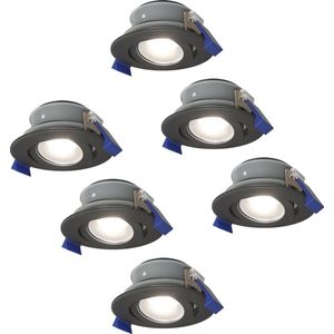 Set van 6 Lima LED inbouwspots - Kantelbaar - 6000K - Daglicht wit - IP65 waterdicht en stofdicht - Buiten - Badkamer - GU10 verwisselbare lichtbron - 5 Watt - Veiligheidsglas - Zwart - 2 jaar garantie