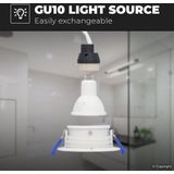 Set van 3 Lima LED inbouwspots - Kantelbaar - 2700K - Warm wit - IP65 waterdicht en stofdicht - Buiten - Badkamer - GU10 verwisselbare lichtbron - 5 Watt - Veiligheidsglas - Wit - 2 jaar garantie